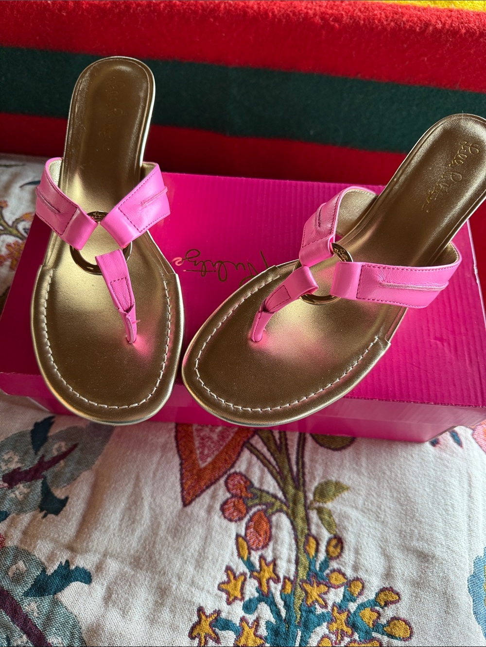 Lilly Pulitzer Pink Thong Sandals with Gold Footbed